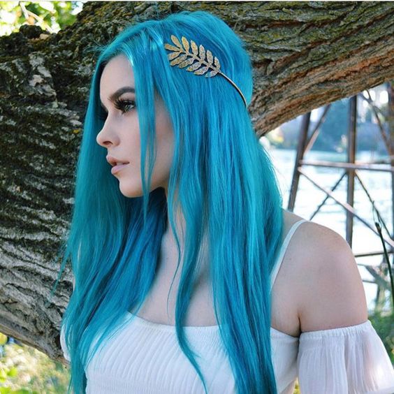 cabelo azul turquesa liso