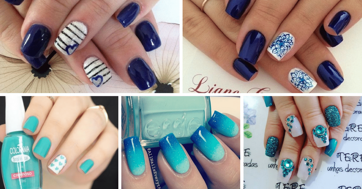 unhas decoradas azul