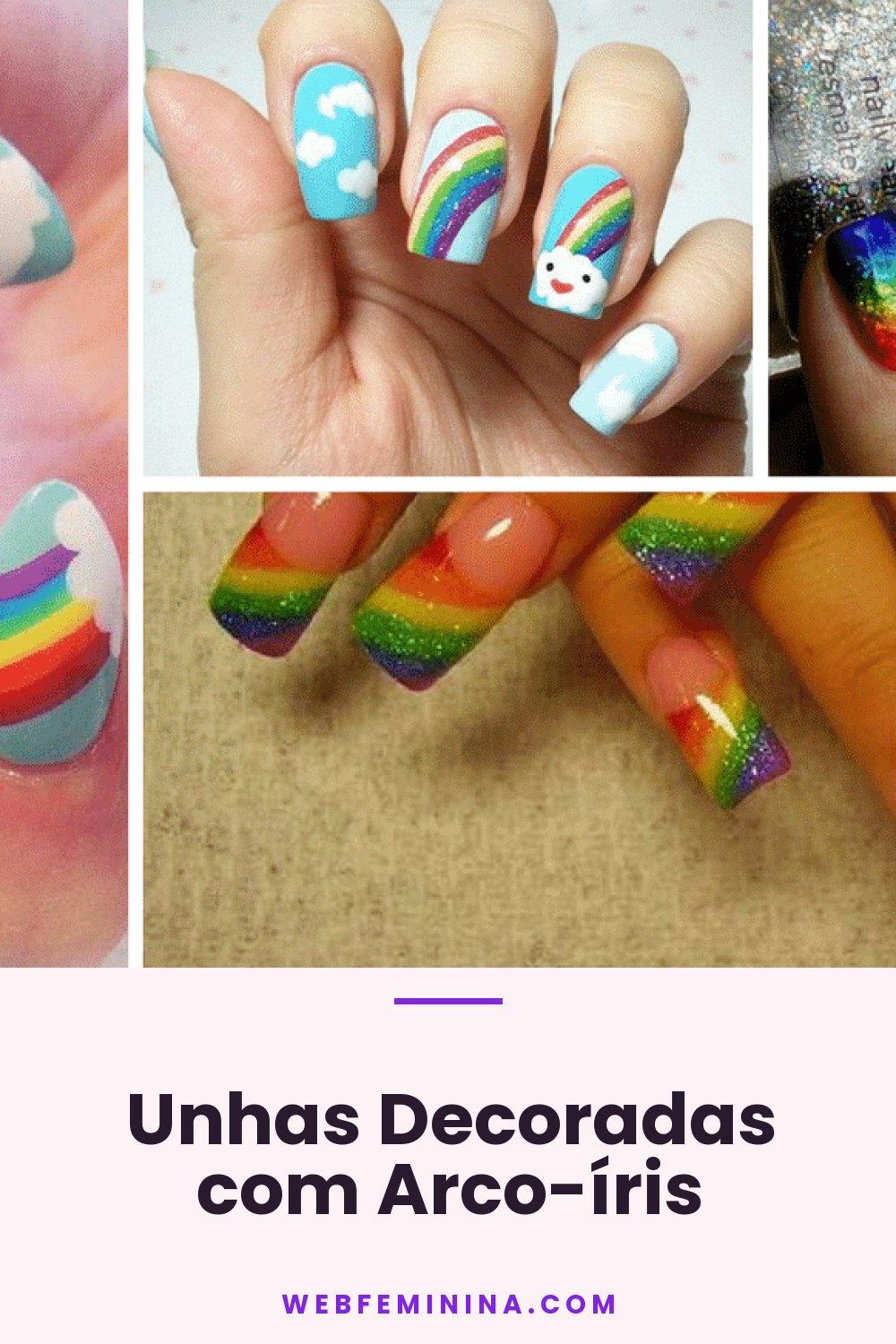 Unhas Decoradas com Arco-íris
